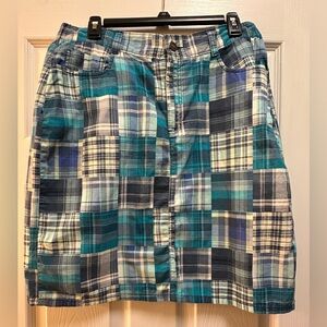 Basic Edition Turquoise Preppy Plaid Skirt Size Medium With Pockets 100% Cotton